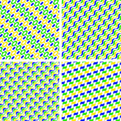 Colorful Brazilian wave street pattern vector in green, blue and yellow on white background - São Paulo and Rio De Janeiro beach promenade, Brazil