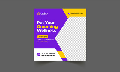 Pet care social media post or web banner template. Pet care service promotional banner