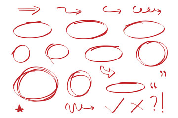 Fototapete - Hand drawn circle and arrow line for highlighting text. Rounds Bubbles Set doodle sketch symbols on a white background. vector illustration graphic design elements