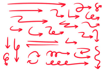 Fototapete - Hand drawn red arrows doodle direction mark. Handmade sketch symbols set on a white background. vector illustration graphic design elements