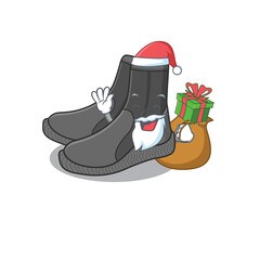 Poster - Cartoon design of dive booties Santa having Christmas gift