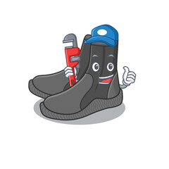 Poster - cartoon mascot design of dive booties as a Plumber with tool