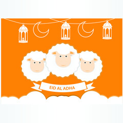 Wall Mural - vector illustration. Muslim holiday Eid al-Adha. the sacrifice a ram or white and black sheep. graphic design decoration of flyers, posters, cards. abstaktnaya month lamb and a lamp.