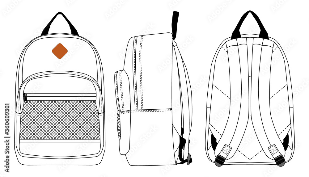 Backpack vector illustration flat sketches template outline Stock ...