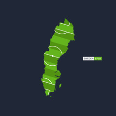 sweden. map of the country with a football field. vector football illustration.
