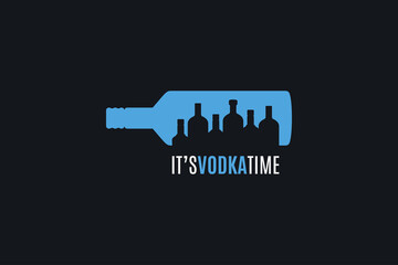 Vodka time logo. Vodka bottle on black background