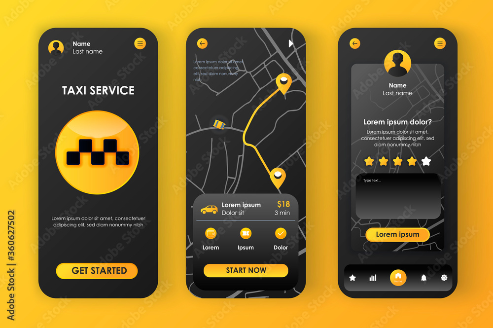Taxi service unique neomorphic design kit for app. Online taxi booking ...