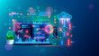 © AndSus - Software development, web coding on laptop. synchronization work data with cloud storage. Programming applications concept. Website design, coding, optimization for phone. remote work in home office.