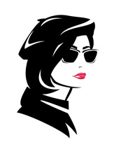 Beautiful Stylish Woman Wearing French Beret Cap And Sunglasses - Fashion Vector Portrait