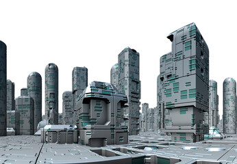 Wall Mural - 3d rendered futuristic city on white background - 3d illustration