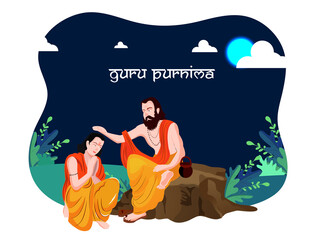 guru purnima illustration , guru or shishya concept of night . festival of hindu, buddhist and nepal