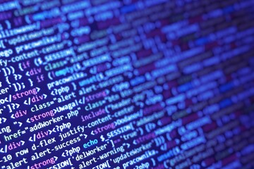 software developer programming code. abstract modern virtual computer script. work of software devel
