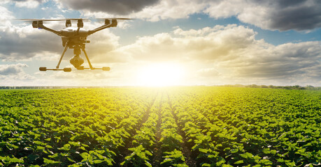 Autocollant - Modern smart farm with drone. Digital transformation in agriculture and smart farming