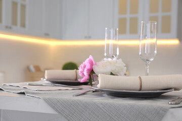 Sticker - Beautiful table setting with flowers in modern kitchen