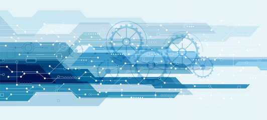 Fototapete - Abstract lines and dots connect tech background. Connection digital data and big data concept.