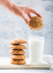 Oat vegan cookies with almond milk. Delicious chocolate diet treats for vegans, made from natural ingredients.