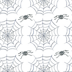 Watercolor pattern of spiderweb. Hand-drawn halloween illustration isolated on the white background.