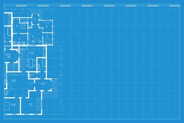 Wall Mural - Architectural background. Blue print of building. Technical draw. Vector illustration.