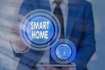Poster - text sign showing smart home. business photo text equipped home can be controlled remotely by phone 