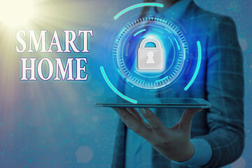 Poster - text sign showing smart home. business photo text equipped home can be controlled remotely by phone 