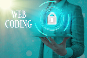 Fototapete - Text sign showing Web Coding. Business photo text a system of symbols and rules used to represent instructions Graphics padlock for web data information security application system