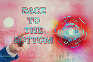 Poster - Handwriting text writing Race To The Bottom. Conceptual photo competition of companies Sacrifice qualities standards