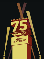 75 years anniversary logotype with linked number golden color isolated on black background for celebration event