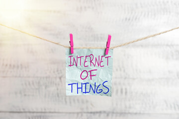 Poster - writing note showing internet of things. business concept for network connections innovative manufac