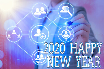 Wall Mural - Writing note showing 2020 Happy New Year. Business concept for celebration of the beginning of the calendar year 2020