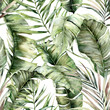 Leinwandbild Motiv Watercolor seamless pattern with tropical palm leaves. Hand painted exotic leaves and branches isolated on white background. Floral jungle illustration for design, print, fabric or background.