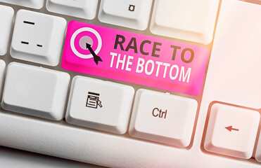 Poster - Handwriting text Race To The Bottom. Conceptual photo competition of companies Sacrifice qualities standards
