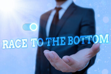 Poster - Text sign showing Race To The Bottom. Business photo text competition of companies Sacrifice qualities standards