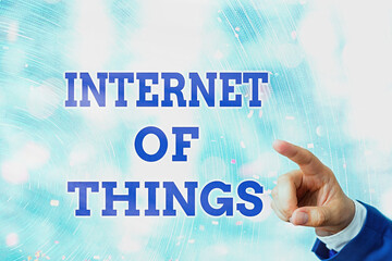 Poster - writing note showing internet of things. business concept for network connections innovative manufac