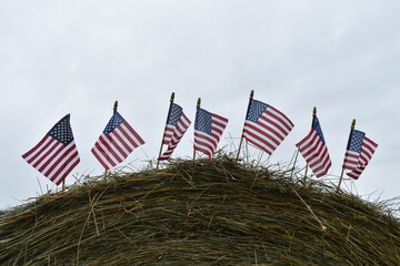 Sticker - American Flags on a Hay Bale