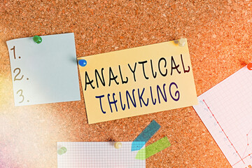 Poster - Word writing text Analytical Thinking. Business photo showcasing component of visual pondering to solve problems quickly Corkboard color size paper pin thumbtack tack sheet billboard notice board