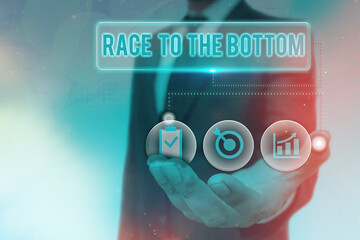 Poster - Writing note showing Race To The Bottom. Business concept for competition of companies Sacrifice qualities standards