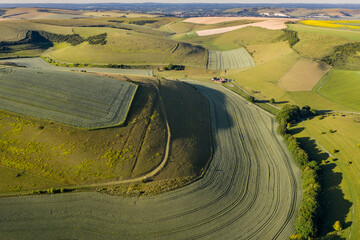 Canvas Print - Stunning drone landscape image of English countryside during late afternoon sunset Summer light