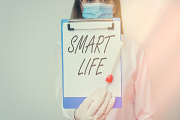 Poster - handwriting text smart life. conceptual photo technology that works to make living enjoyable and com