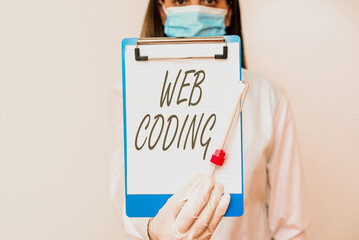 Fototapete - Handwriting text Web Coding. Conceptual photo a system of symbols and rules used to represent instructions Laboratory blood test sample shown for medical diagnostic analysis result