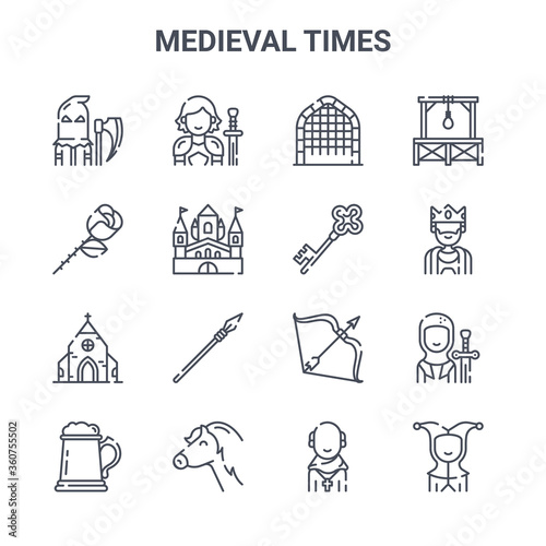 Fotomural set of 16 medieval times concept vector line icons