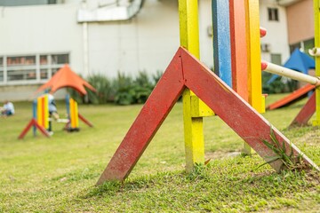 Sticker - Selective focus shot of children playground wooden equipment