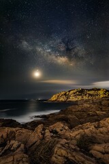 Sticker - Breathtaking scenery of the Milky Way Galaxy in the scenic night sky over the seascape