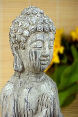 Canvas Print - Closeup shot of a Buddha statue on a blurred background