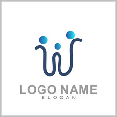 Letter W Logo Design With People Shape. Logo Concept Of Initial Letter Combination With Human Icon. Unique Lettermark Symbol
