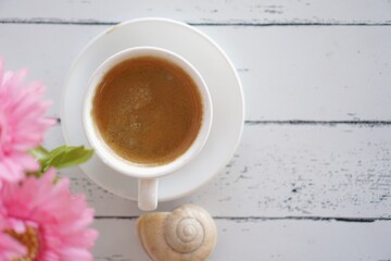 coffee on a white wooden table       