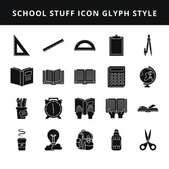 Poster - School Stuff Icon Glyph Style. Accessories Stationary Equipment Vector Collection. Outline Icon School Education