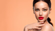 © Valua Vitaly - Beautiful white girl with a red lipstick on lips. Stunning brunette girl with long black hair. Closeup face of young beautiful woman with a healthy clean skin. Pretty woman with bright makeup