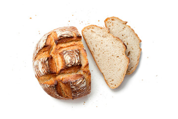 Delicious sliced freshly baked bread isolated on white background