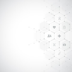 Wall Mural - medical background with flat icons and symbols. template design with concept and idea for healthcare
