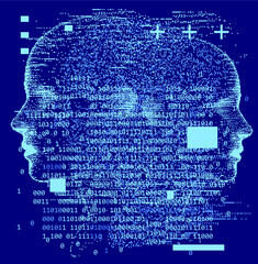 Poster - Abstract technology background with binary code and 3d face mask. Conceptual illustration of Artificial intelligence.
